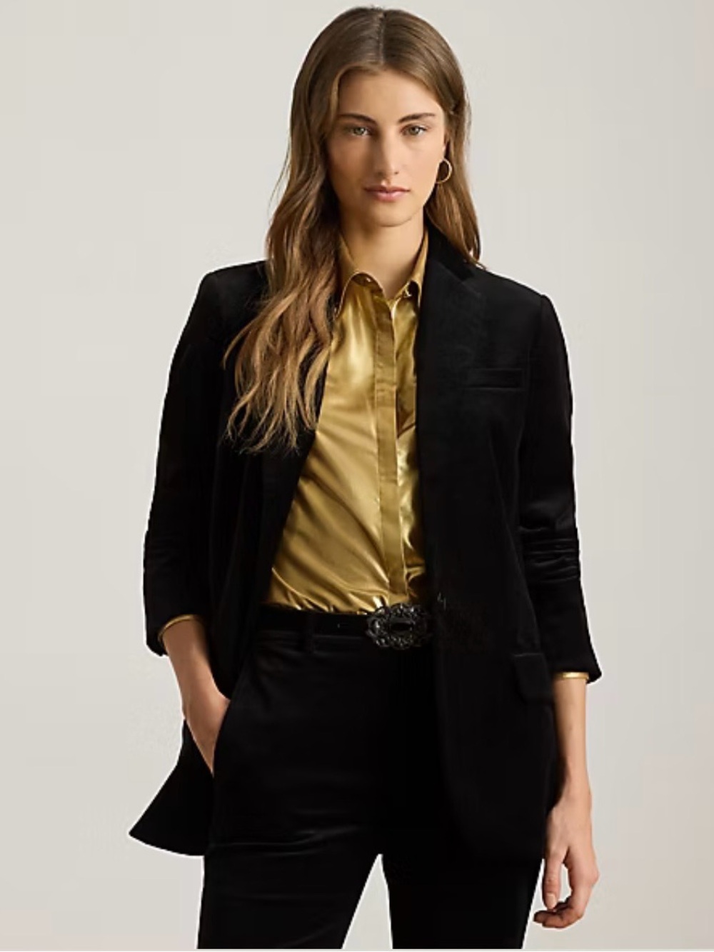 NWT Lauren Ralph Lauren Black Stretch Velvet Blazer Jacket Women’s Size 6